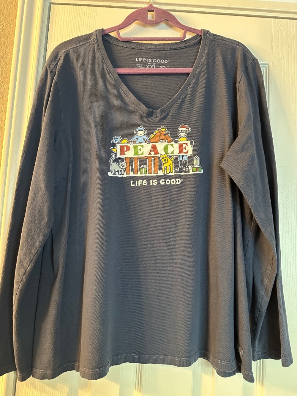 Life is Good “PEACE” (XXL) Blue Long Sleeve Crusher Shirt Holiday Christmas